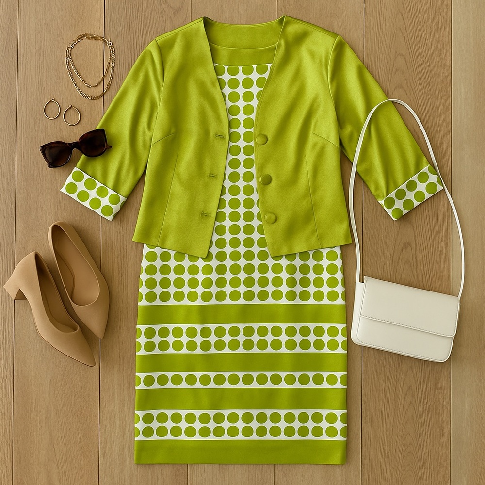 Ashro Lime Green Polka Dot Dress set size 10